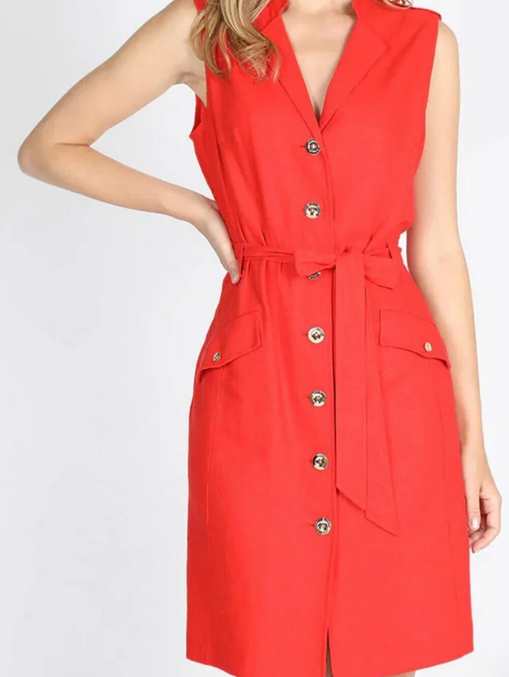 Shelby & Palmer 16 Red and Gold dress Button Down Stretch womens